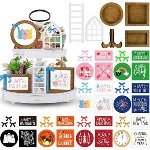 Farmhouse Easter Tiered Interchangeable Seasonal Holiday Rustic Wooden Frames